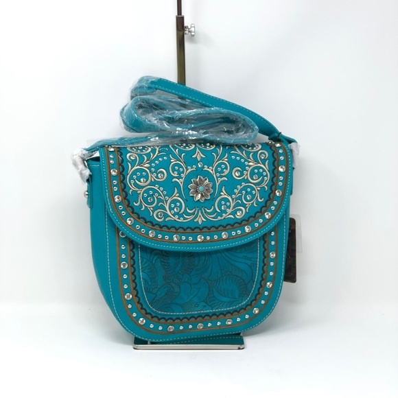 Montana West Concho Collection Crossbody Bag Blue - Picture 2 of 5